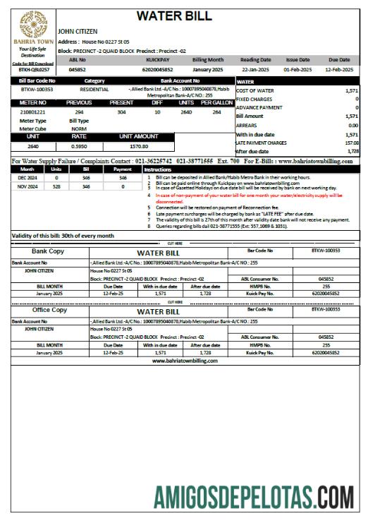 Para baixar modelo de conta de serviços públicos da cidade de Paquistão Bahria em formatos Word e PDF